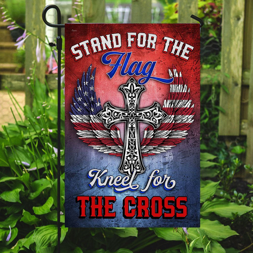 Christian Garden Flags, Stand For The Flag Kneel For The Cross Flags, Christian House Flags, Christian Cross Flag, Faith Flag