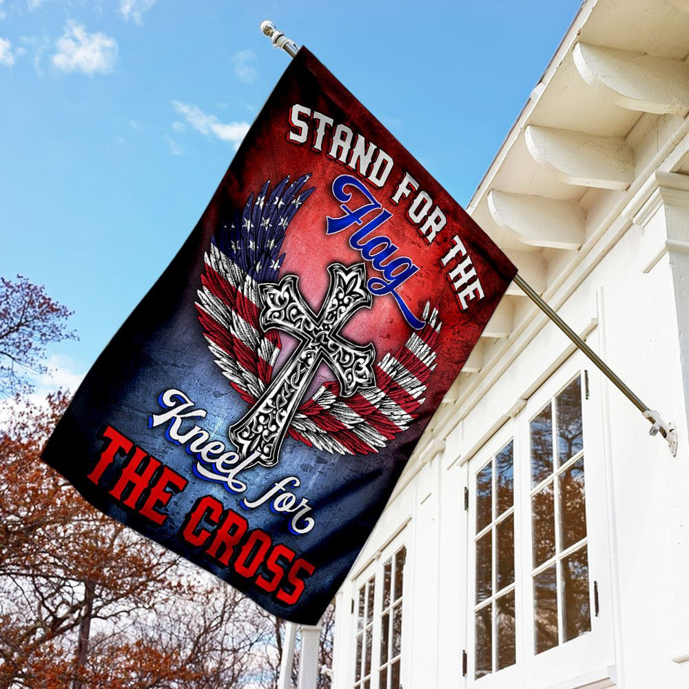 Christian Garden Flags, Stand For The Flag Kneel For The Cross Flags, Christian House Flags, Christian Cross Flag, Faith Flag