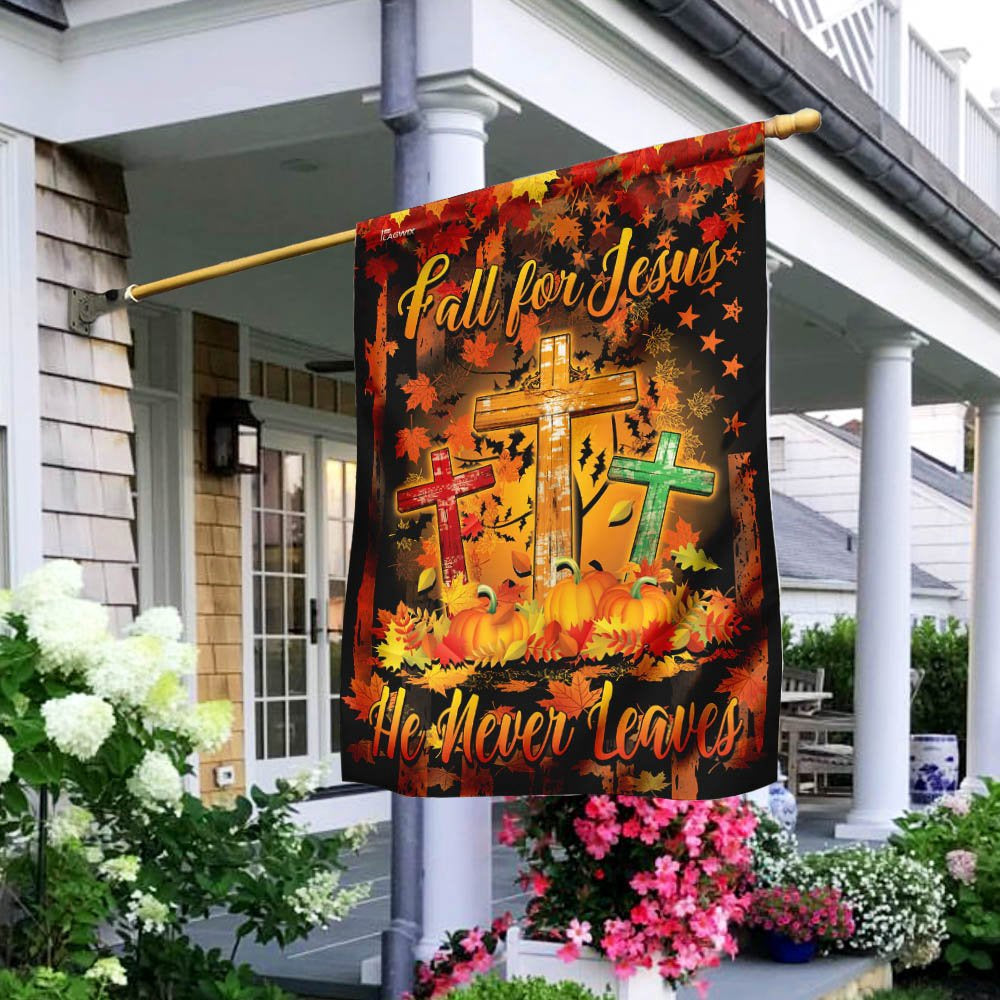 Christian Garden Flags, Thanksgiving Fall For Jesus He Never Leaves Flag, Christian House Flags, Christian Cross Flag, Faith Flag