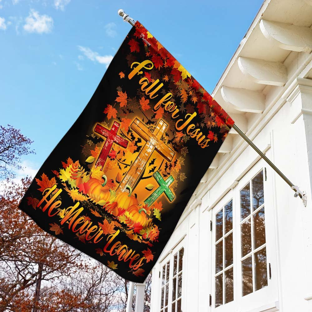 Christian Garden Flags, Thanksgiving Fall For Jesus He Never Leaves Flag, Christian House Flags, Christian Cross Flag, Faith Flag