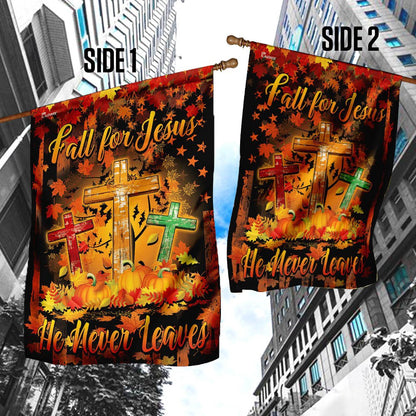 Christian Garden Flags, Thanksgiving Fall For Jesus He Never Leaves Flag, Christian House Flags, Christian Cross Flag, Faith Flag