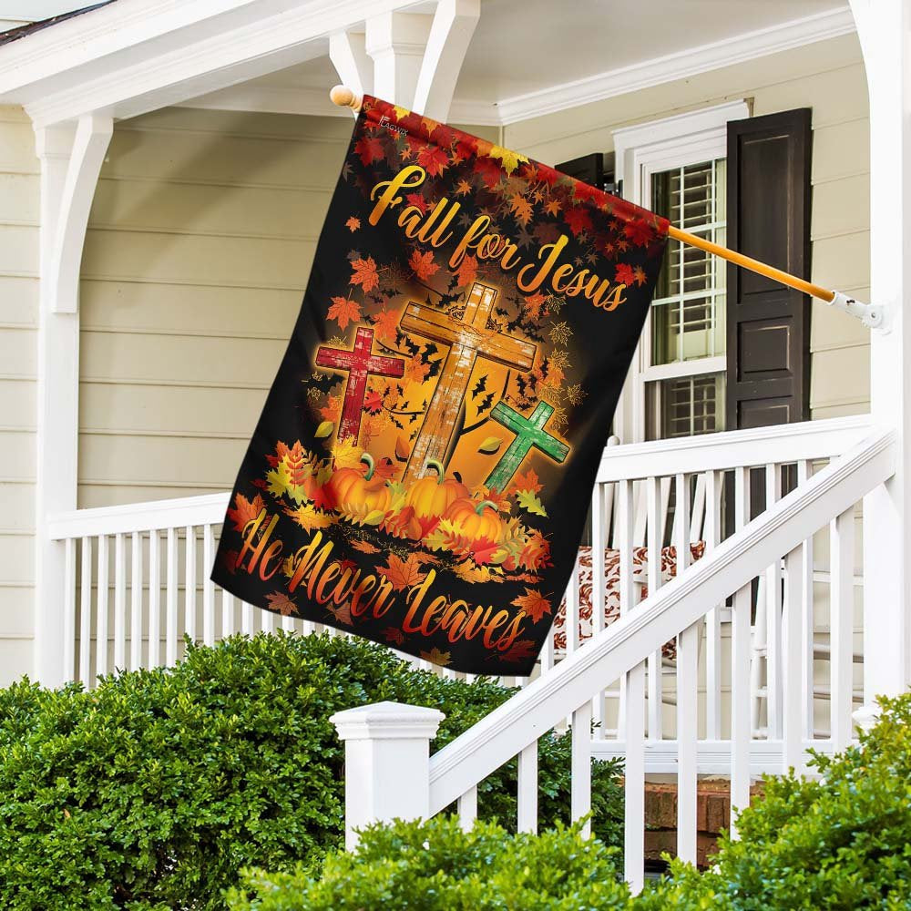 Christian Garden Flags, Thanksgiving Fall For Jesus He Never Leaves Flag, Christian House Flags, Christian Cross Flag, Faith Flag