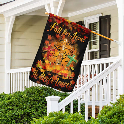 Christian Garden Flags, Thanksgiving Fall For Jesus He Never Leaves Flag, Christian House Flags, Christian Cross Flag, Faith Flag