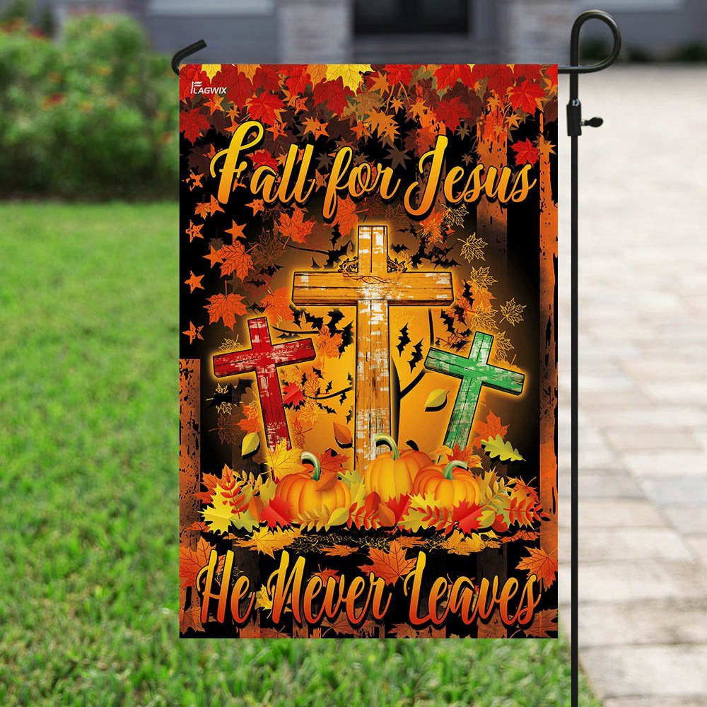 Christian Garden Flags, Thanksgiving Fall For Jesus He Never Leaves Flag, Christian House Flags, Christian Cross Flag, Faith Flag