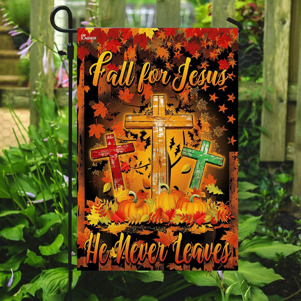 Christian Garden Flags, Thanksgiving Fall For Jesus He Never Leaves Flag, Christian House Flags, Christian Cross Flag, Faith Flag