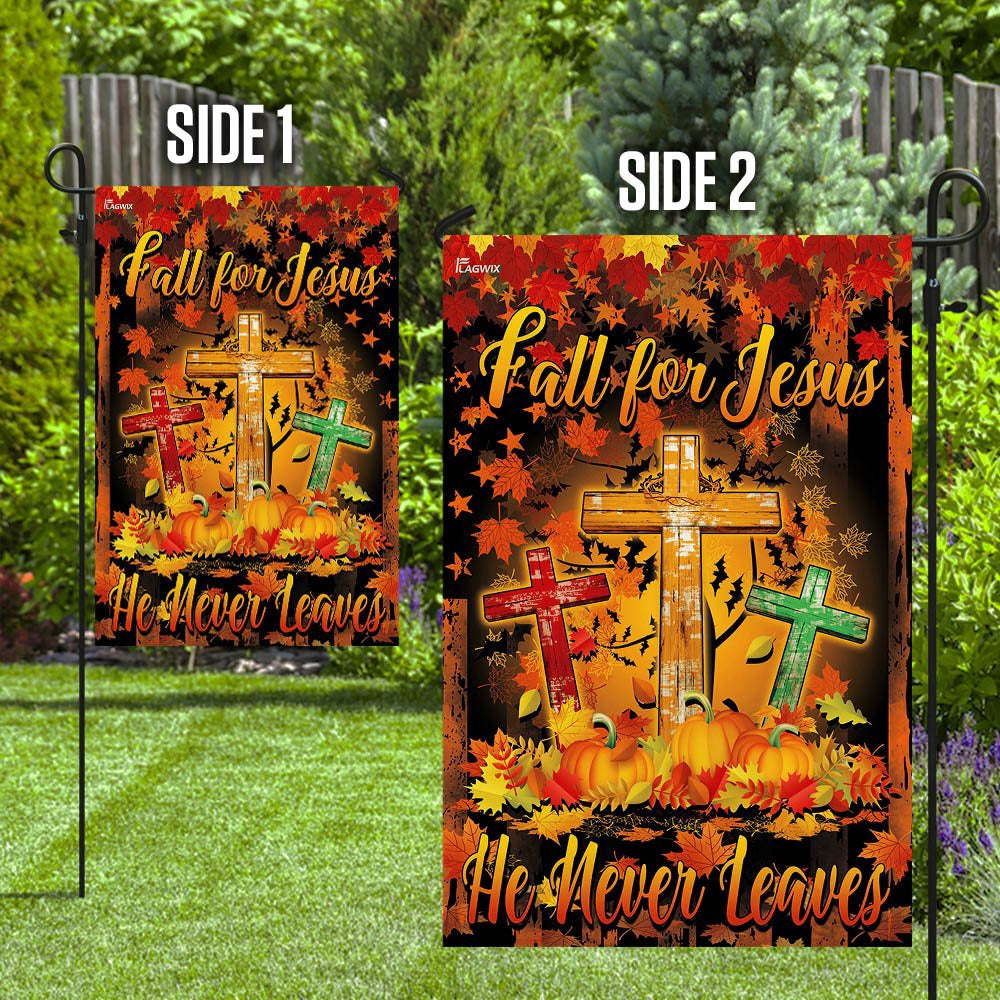 Christian Garden Flags, Thanksgiving Fall For Jesus He Never Leaves Flag, Christian House Flags, Christian Cross Flag, Faith Flag