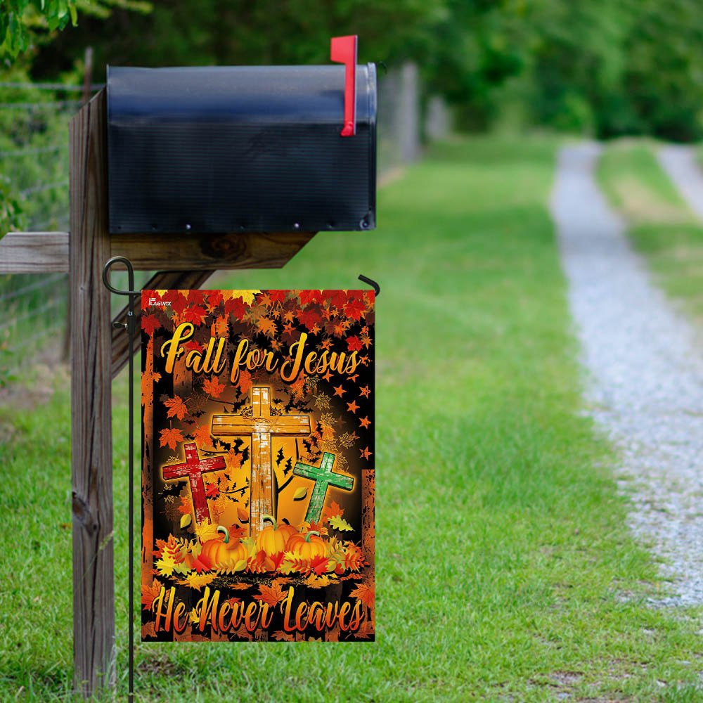 Christian Garden Flags, Thanksgiving Fall For Jesus He Never Leaves Flag, Christian House Flags, Christian Cross Flag, Faith Flag