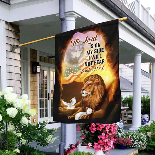 Christian Garden Flags, The Lord Is On My Side I Will Not Fear The Lion &amp The Lamb Flag, Christian House Flags, Christian Cross Flag, Faith Flag