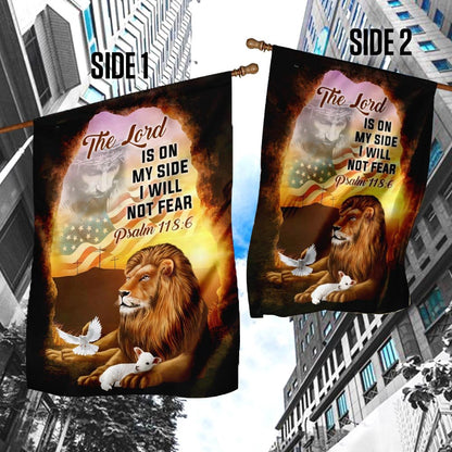 Christian Garden Flags, The Lord Is On My Side I Will Not Fear The Lion &amp The Lamb Flag, Christian House Flags, Christian Cross Flag, Faith Flag