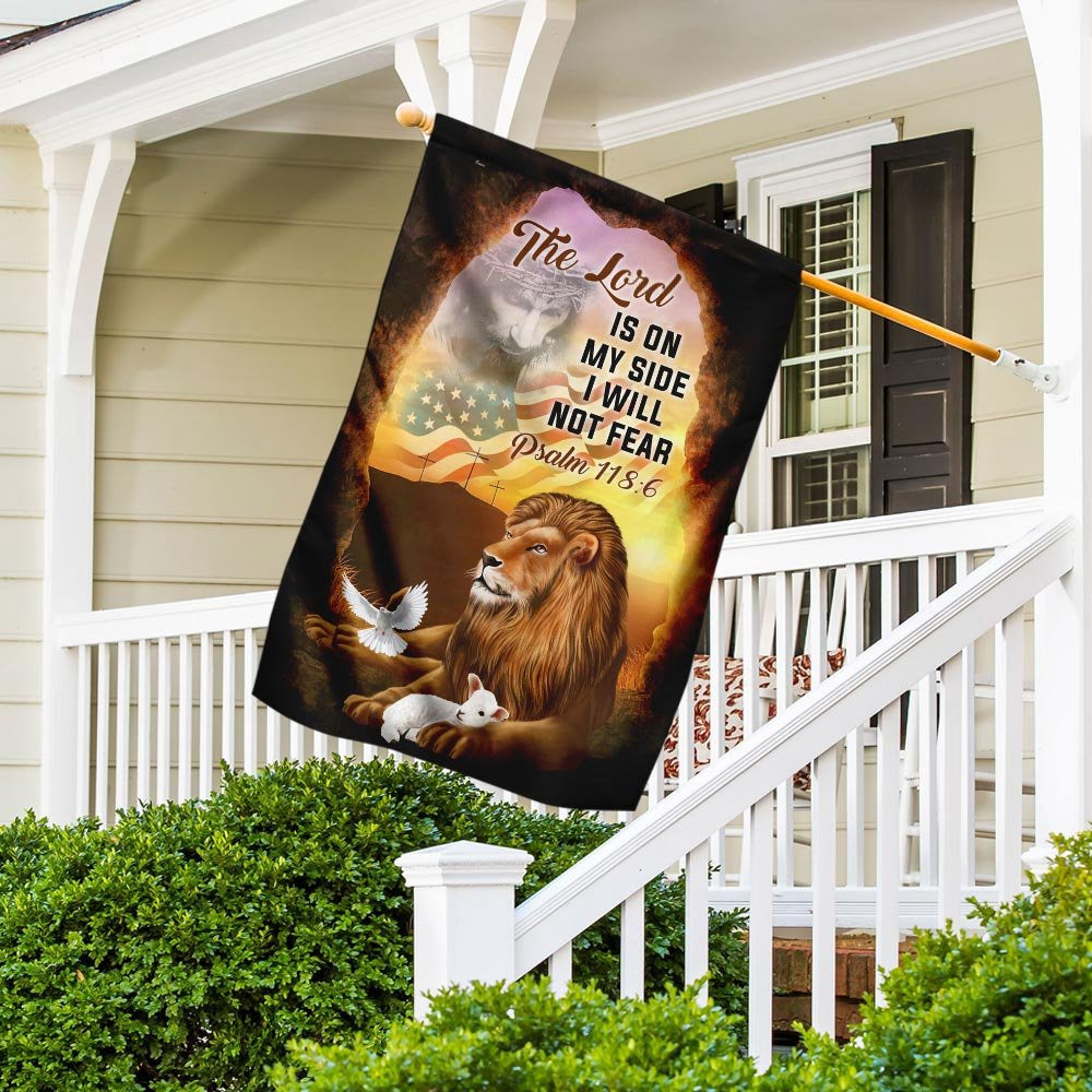 Christian Garden Flags, The Lord Is On My Side I Will Not Fear The Lion &amp The Lamb Flag, Christian House Flags, Christian Cross Flag, Faith Flag