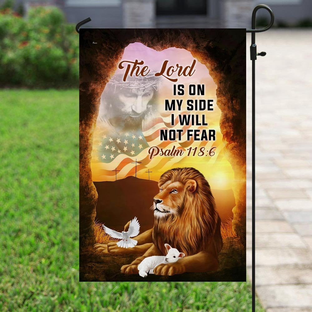 Christian Garden Flags, The Lord Is On My Side I Will Not Fear The Lion &amp The Lamb Flag, Christian House Flags, Christian Cross Flag, Faith Flag