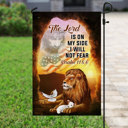 Christian Garden Flags, The Lord Is On My Side I Will Not Fear The Lion &amp The Lamb Flag, Christian House Flags, Christian Cross Flag, Faith Flag