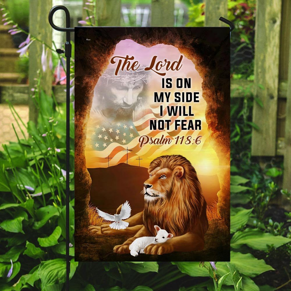 Christian Garden Flags, The Lord Is On My Side I Will Not Fear The Lion &amp The Lamb Flag, Christian House Flags, Christian Cross Flag, Faith Flag