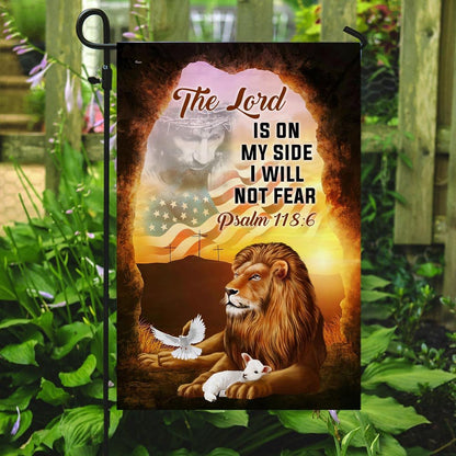 Christian Garden Flags, The Lord Is On My Side I Will Not Fear The Lion &amp The Lamb Flag, Christian House Flags, Christian Cross Flag, Faith Flag
