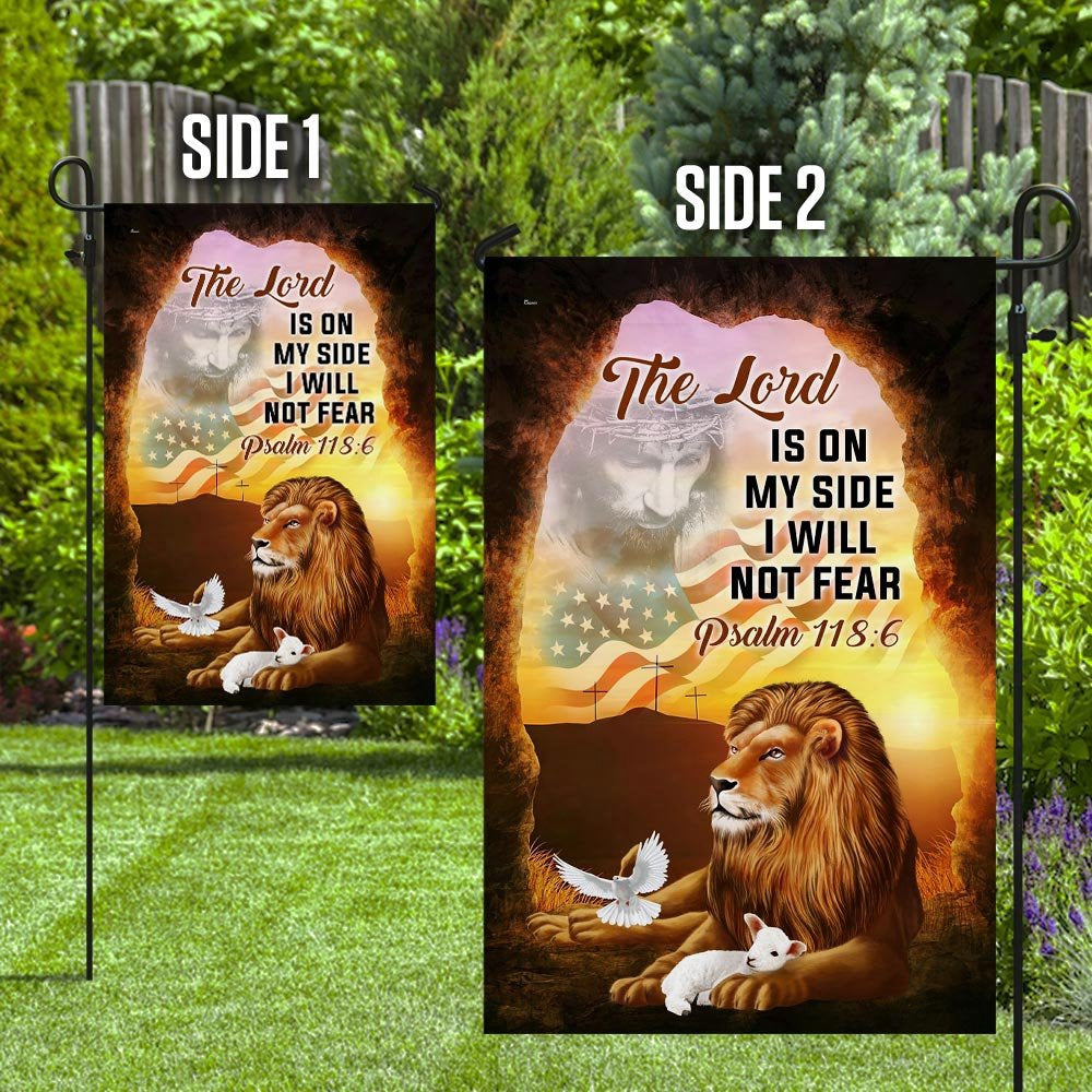 Christian Garden Flags, The Lord Is On My Side I Will Not Fear The Lion &amp The Lamb Flag, Christian House Flags, Christian Cross Flag, Faith Flag