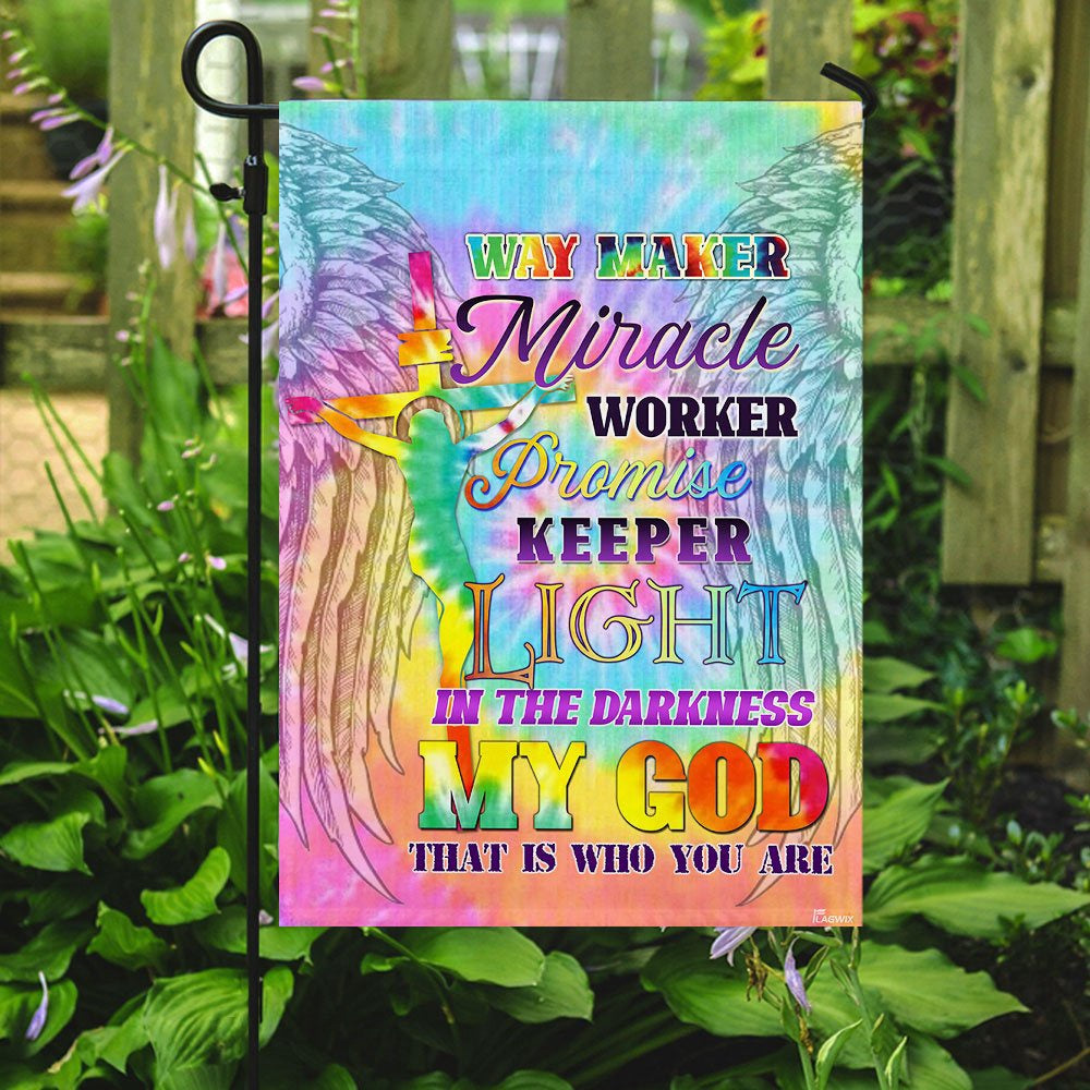 Christian Garden Flags, Way Maker Miracle Worker Promise Keeper Light In The Darkness My God Flag, Christian House Flags, Faith Flag