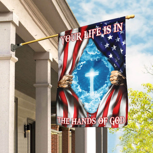 Christian Garden Flags, Your Life Is In The Hands Of God American US Flag, Christian House Flags, Christian Cross Flag, Faith Flag