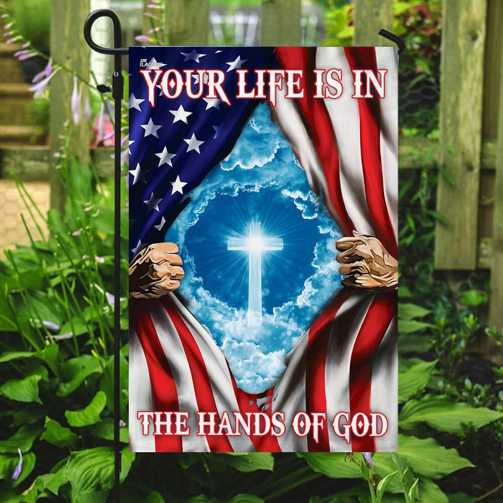 Christian Garden Flags, Your Life Is In The Hands Of God American US Flag, Christian House Flags, Christian Cross Flag, Faith Flag