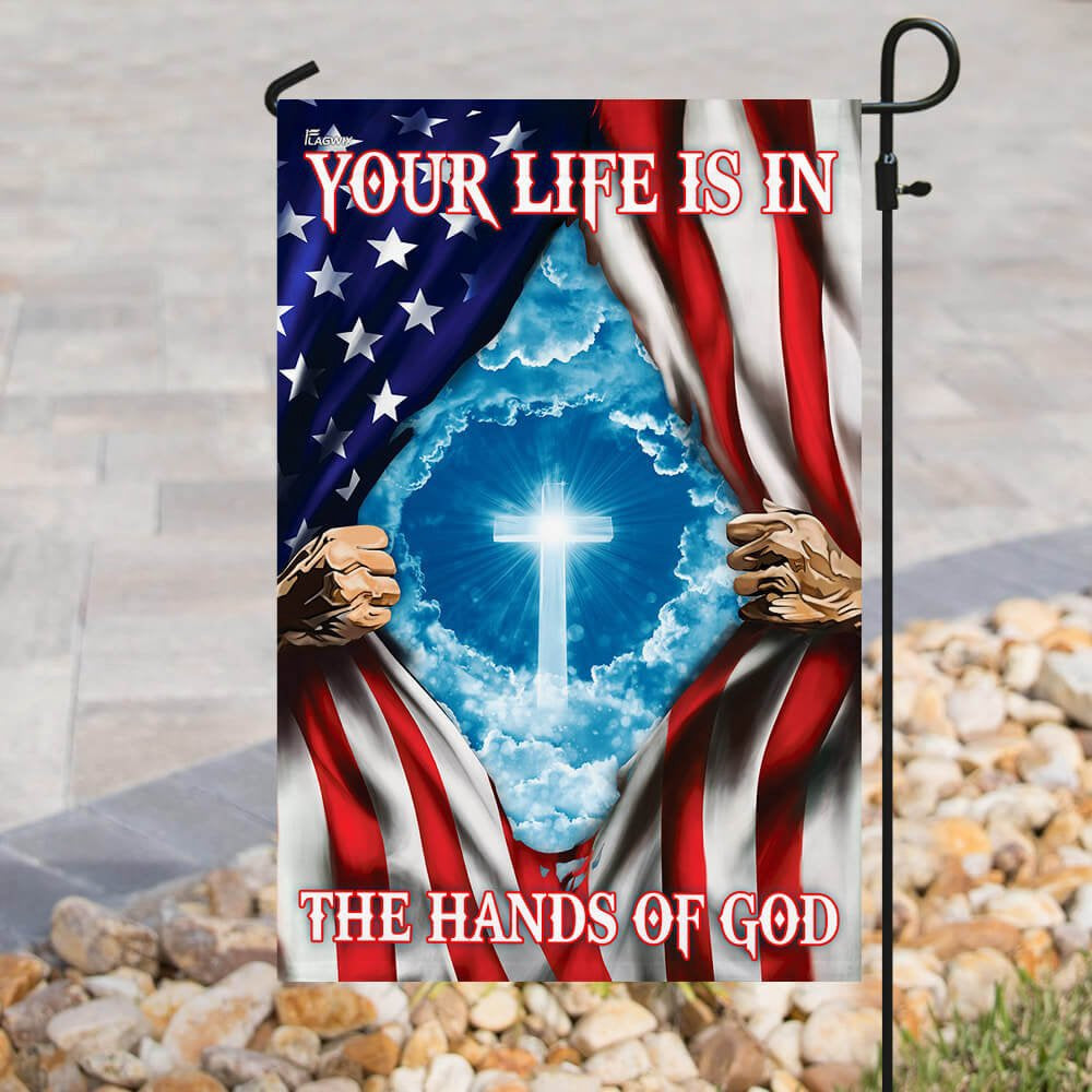 Christian Garden Flags, Your Life Is In The Hands Of God American US Flag, Christian House Flags, Christian Cross Flag, Faith Flag