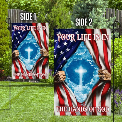 Christian Garden Flags, Your Life Is In The Hands Of God American US Flag, Christian House Flags, Christian Cross Flag, Faith Flag