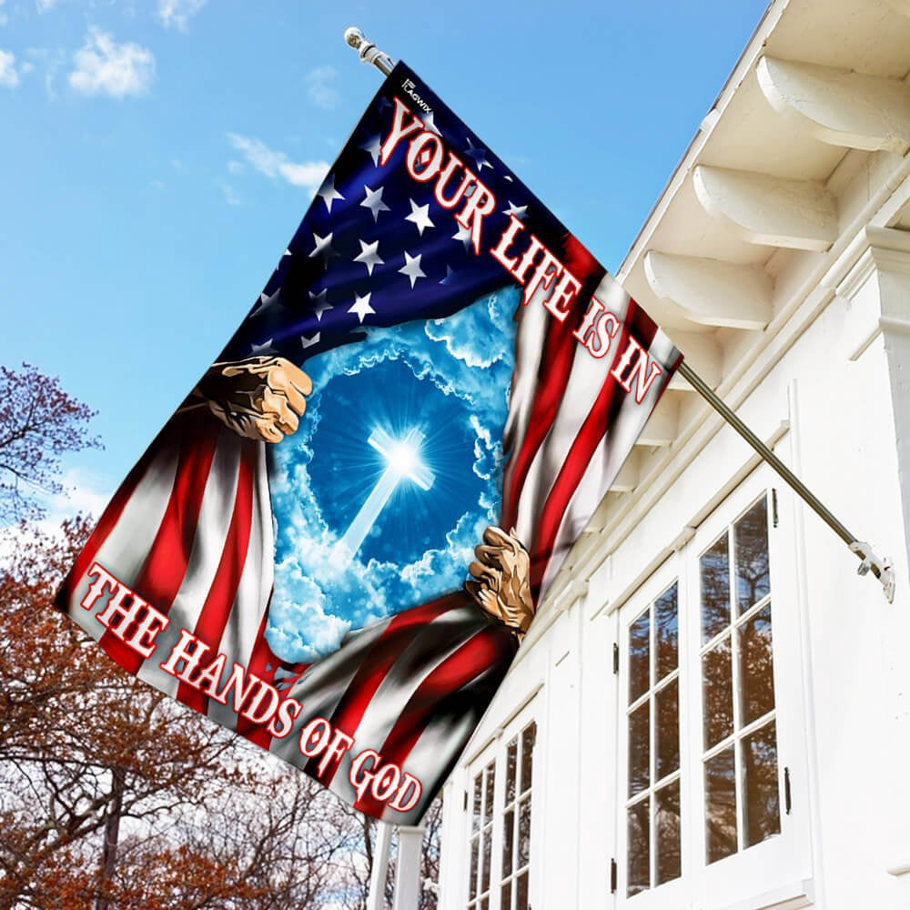 Christian Garden Flags, Your Life Is In The Hands Of God American US Flag, Christian House Flags, Christian Cross Flag, Faith Flag