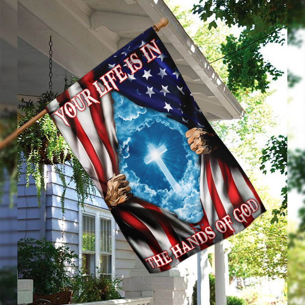 Christian Garden Flags, Your Life Is In The Hands Of God American US Flag, Christian House Flags, Christian Cross Flag, Faith Flag