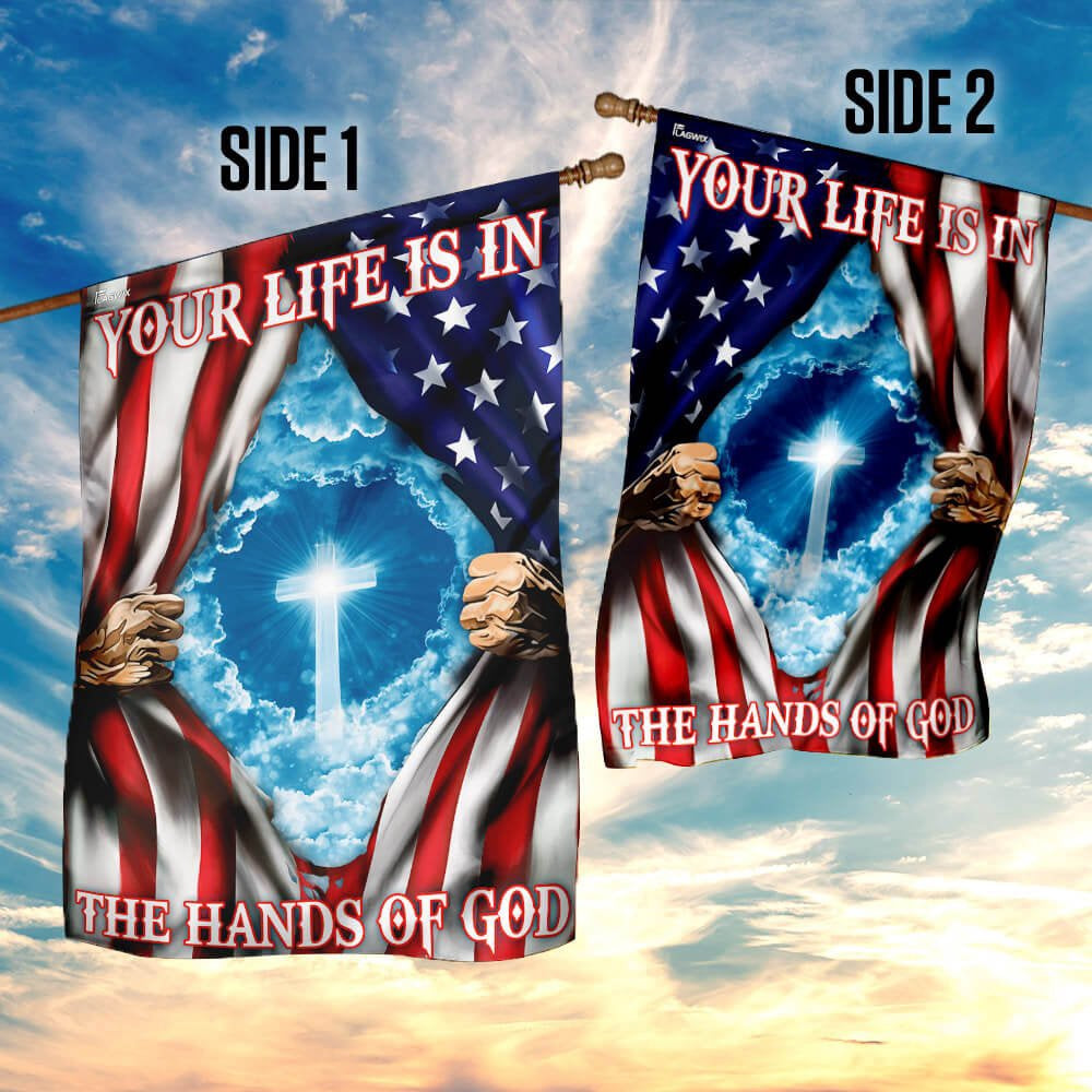 Christian Garden Flags, Your Life Is In The Hands Of God American US Flag, Christian House Flags, Christian Cross Flag, Faith Flag