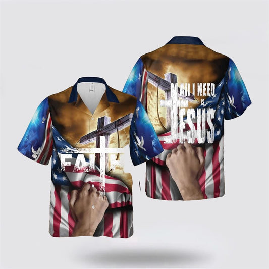 Christian Hawaiian Shirt, All I Need Is Jesus American Flag Cross Hawaiian Shirt, Christian Aloha Shirt