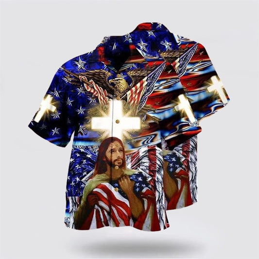 Christian Hawaiian Shirt, America And Jesus Bless Hawaiian Shirt, Christian Aloha Shirt