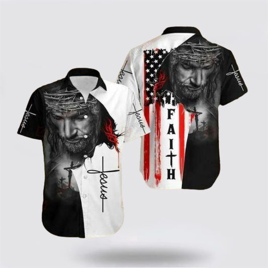 Christian Hawaiian Shirt, American Flags God Jesus Christian Cross Faith Gift Easter Day Hawaiian Shirt, Christian Aloha Shirt