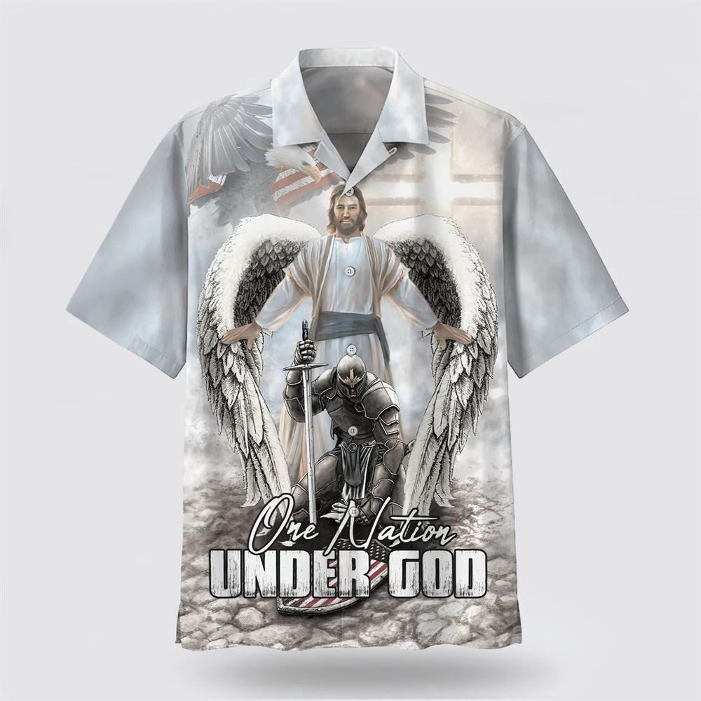 Christian Hawaiian Shirt, American Warrior Knee Before God One Nation Under God Hawaiian Shirt, Christian Aloha Shirt