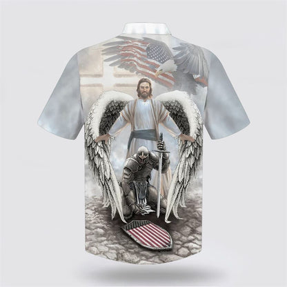Christian Hawaiian Shirt, American Warrior Knee Before God One Nation Under God Hawaiian Shirt, Christian Aloha Shirt