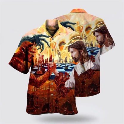 Christian Hawaiian Shirt, Chess Battle Satan Jesus Cool Style Hawaiian Shirt, Christian Aloha Shirt