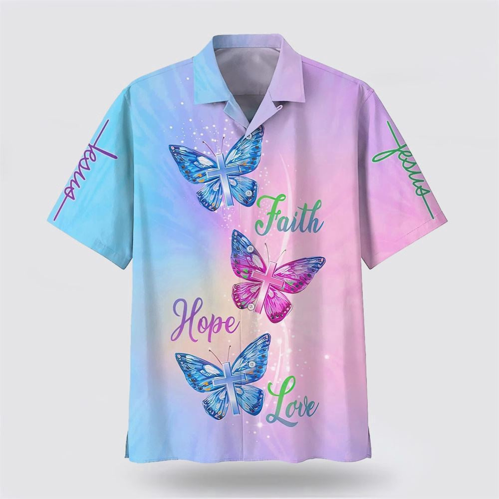 Christian Hawaiian Shirt, Faith Hope Love Butterfly Hawaiian Shirt, Christian Aloha Shirt