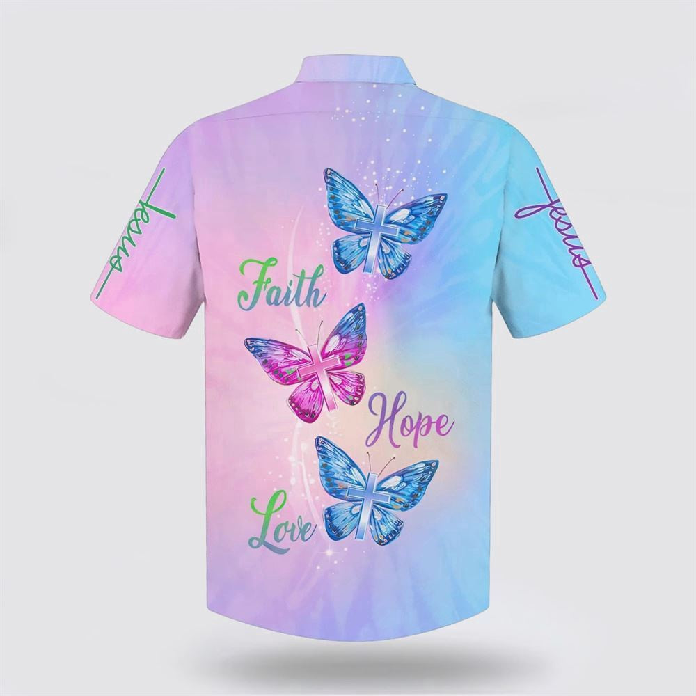 Christian Hawaiian Shirt, Faith Hope Love Butterfly Hawaiian Shirt, Christian Aloha Shirt