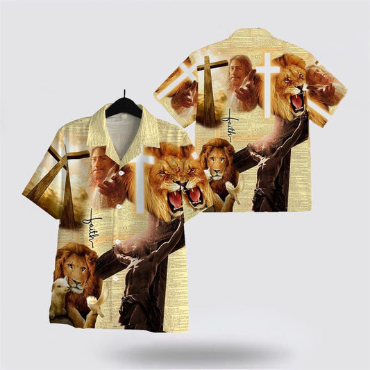 Christian Hawaiian Shirt, Faith Lion Lamb Jesus 3D Hawaiian Shirt, Christian Aloha Shirt