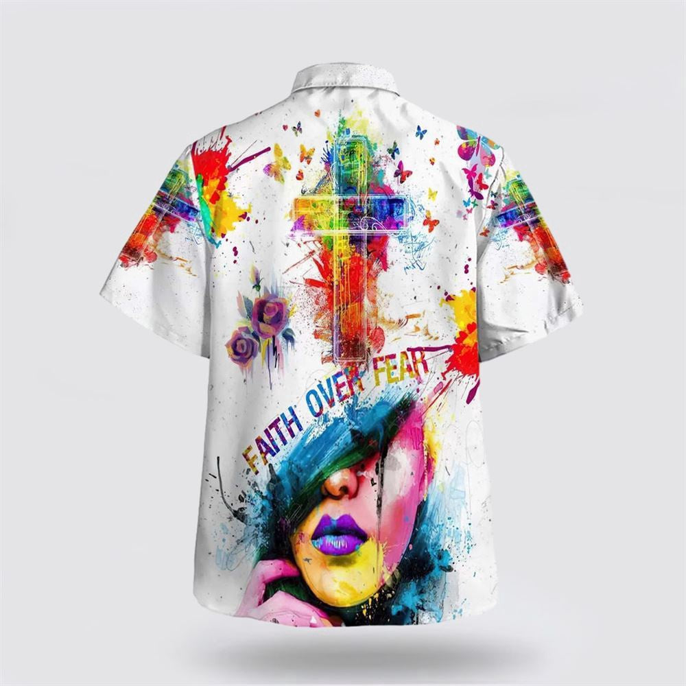 Christian Hawaiian Shirt, Faith Over Fear Cross Hawaiian Shirt, Christian Aloha Shirt