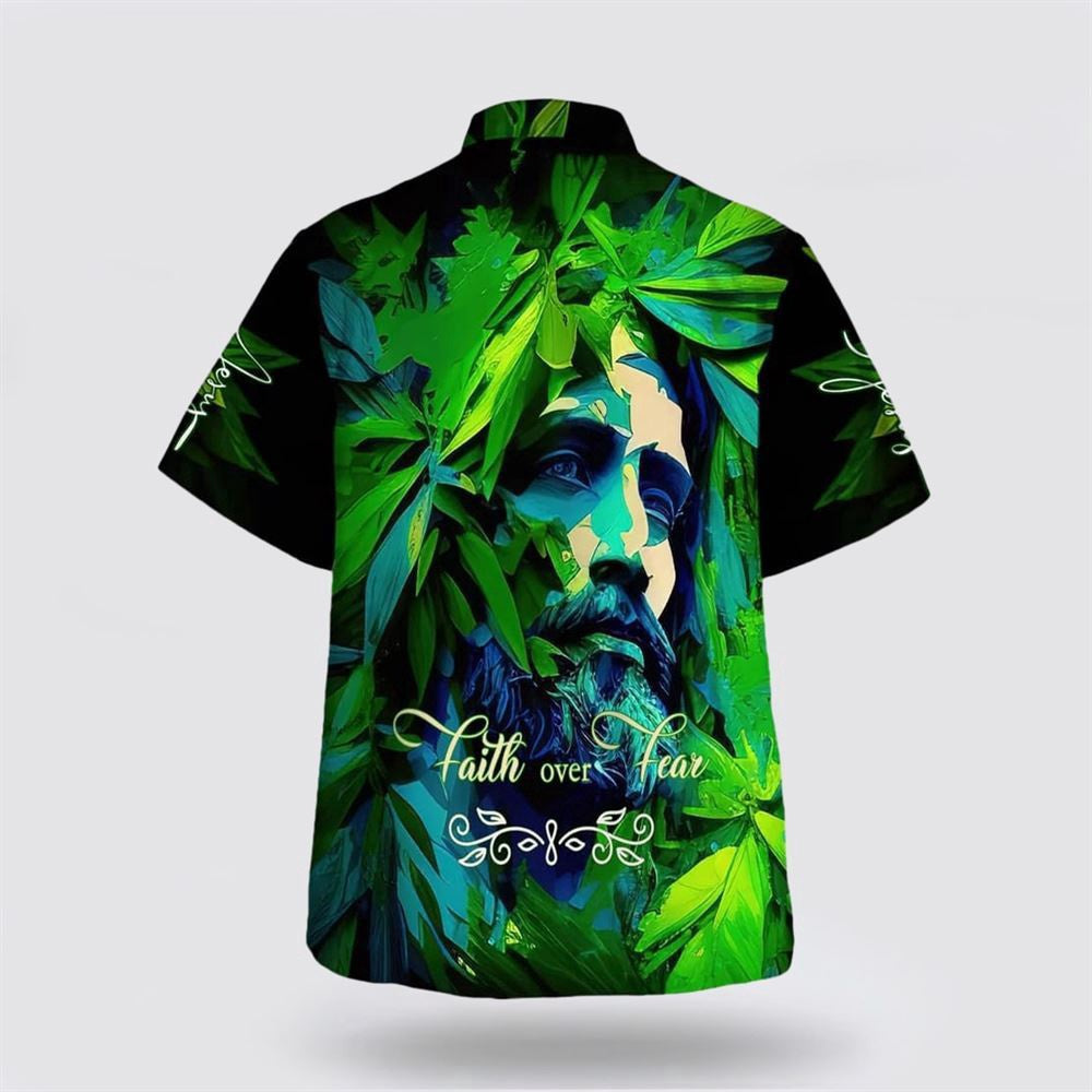 Christian Hawaiian Shirt, Faith Over Fear Green Jesus Hawaiian Shirt, Christian Aloha Shirt