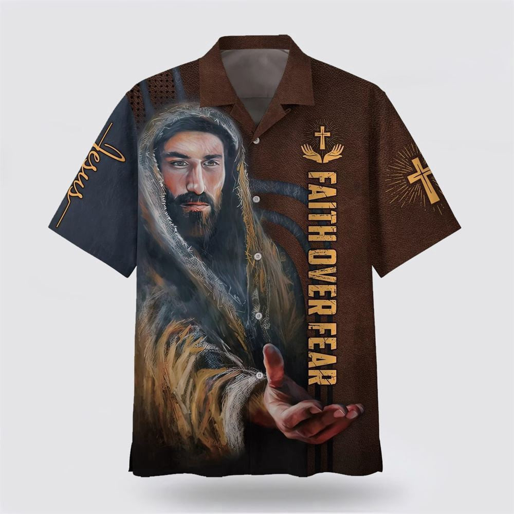Christian Hawaiian Shirt, Faith Over Fear Hawaiian Shirt, His Hand Is Stretched Out Hawaiian Shirt, Christian Aloha Shirt
