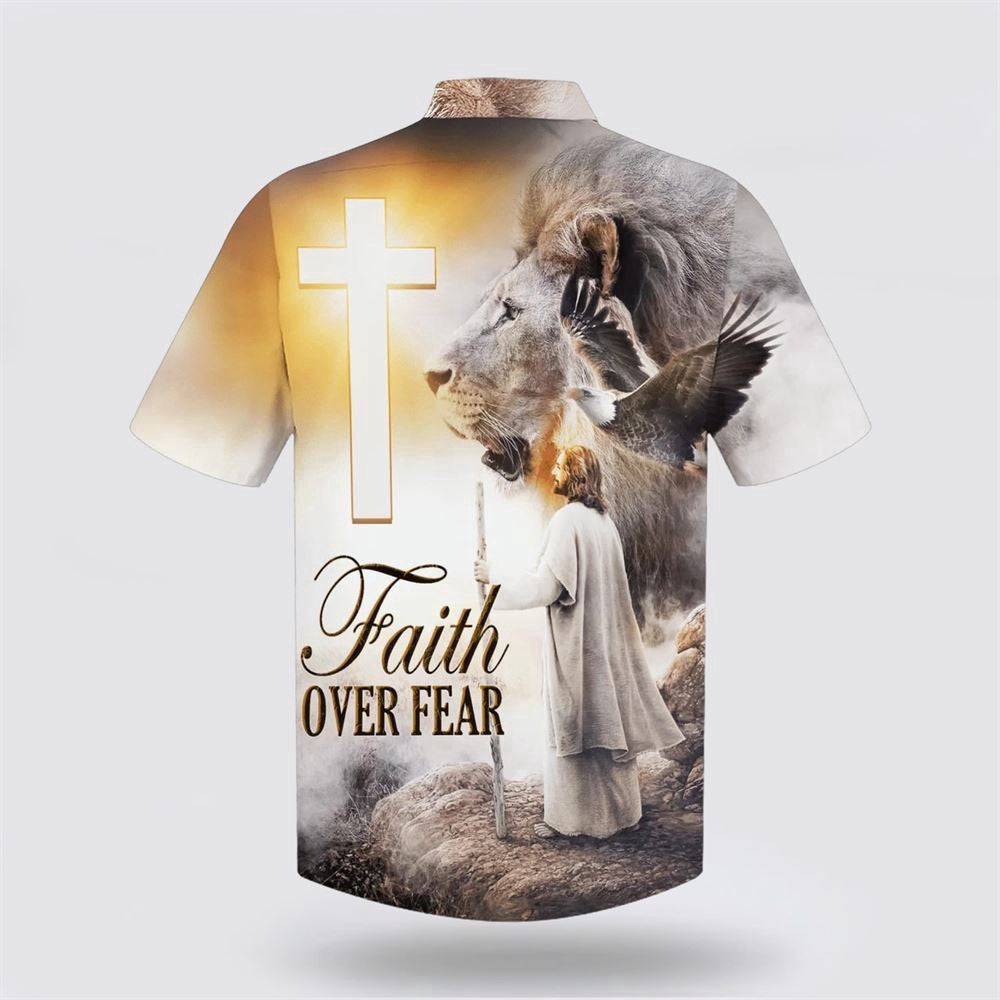 Christian Hawaiian Shirt, Faith Over Fear Hawaiian Shirt, Jesus And The Lion Hawaiian Shirt, Christian Aloha Shirt