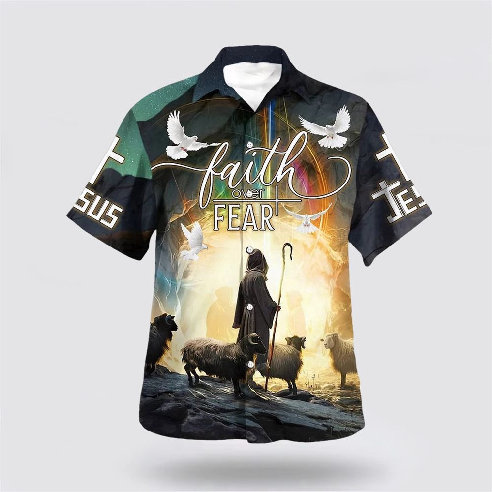 Christian Hawaiian Shirt, Faith Over Fear Hawaiian Shirt, Jesus And The Sheep Hawaiian Shirt, Christian Aloha Shirt