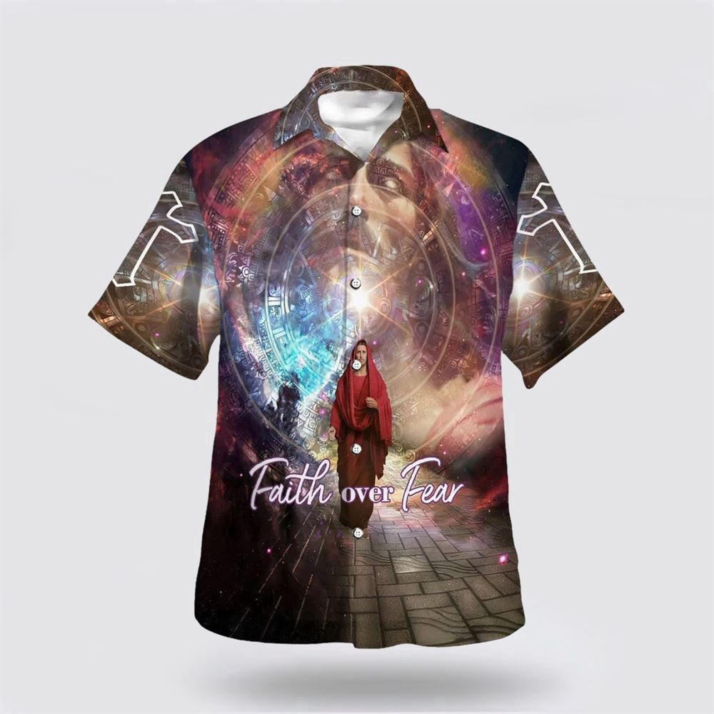 Christian Hawaiian Shirt, Faith Over Fear Hawaiian Shirt, Jesus Walking Away Hawaiian Shirt, Christian Aloha Shirt