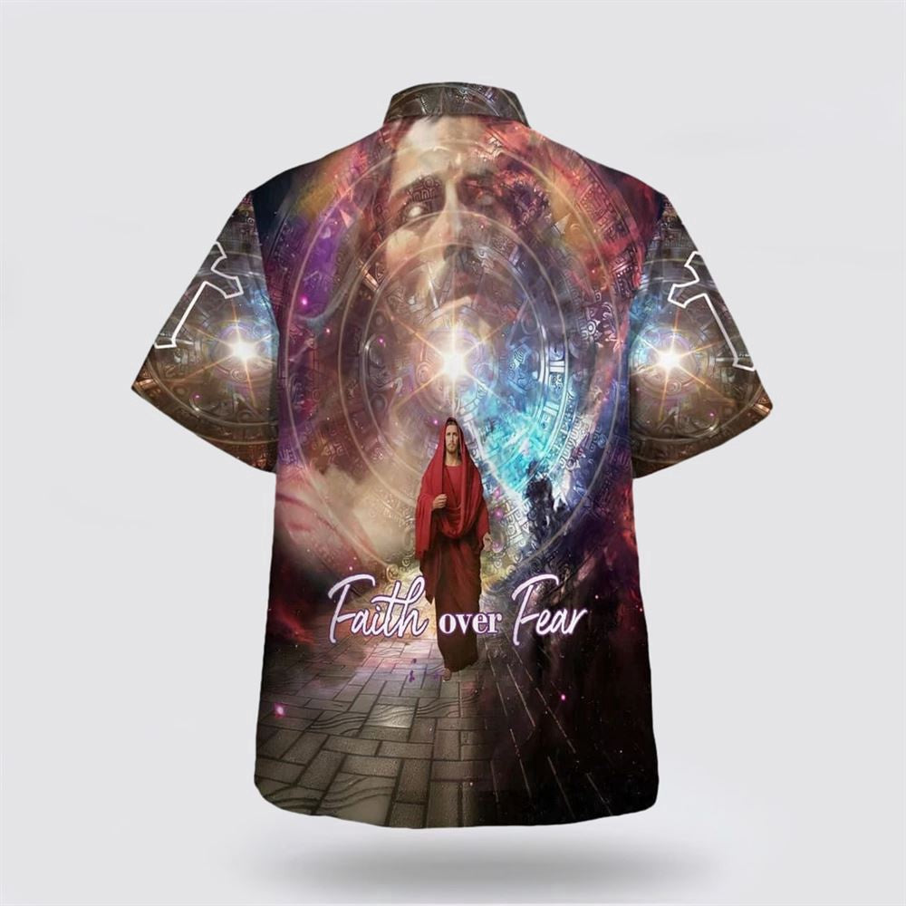 Christian Hawaiian Shirt, Faith Over Fear Hawaiian Shirt, Jesus Walking Away Hawaiian Shirt, Christian Aloha Shirt