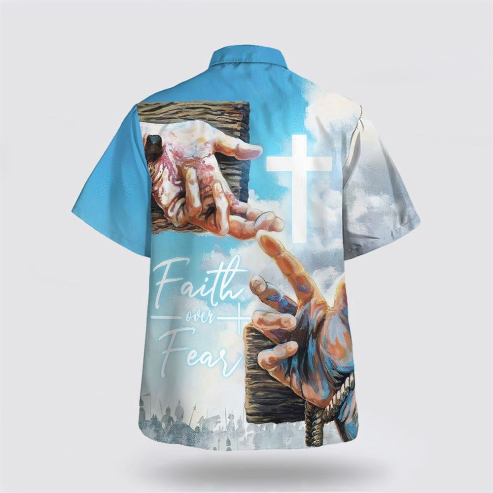 Christian Hawaiian Shirt, Faith Over Fear Jesus Hand Nails Hawaiian Shirt, Christian Aloha Shirt