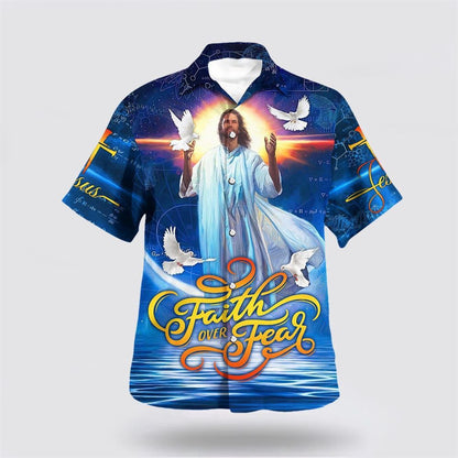 Christian Hawaiian Shirt, Faith Over Fear Jesus Potrait Hawaiian Shirt, Christian Aloha Shirt