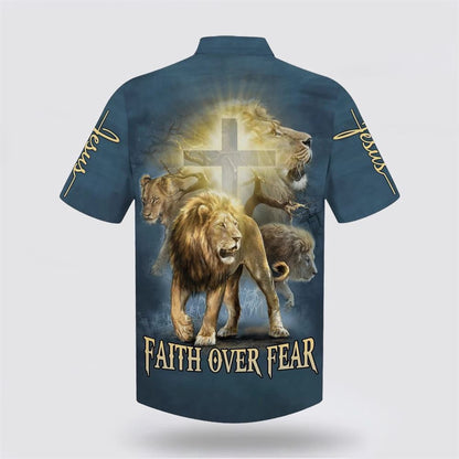 Christian Hawaiian Shirt, Faith Over Fear Lion Hawaiian Shirt, Christian Aloha Shirt