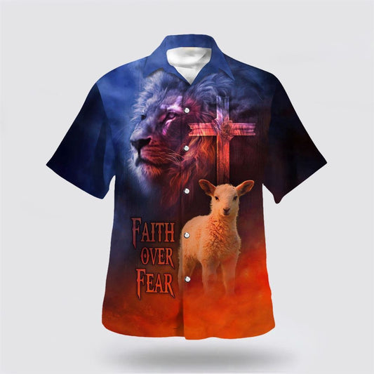 Christian Hawaiian Shirt, Faith Over Fear Sheep Hawaiian Shirt, Christian Aloha Shirt