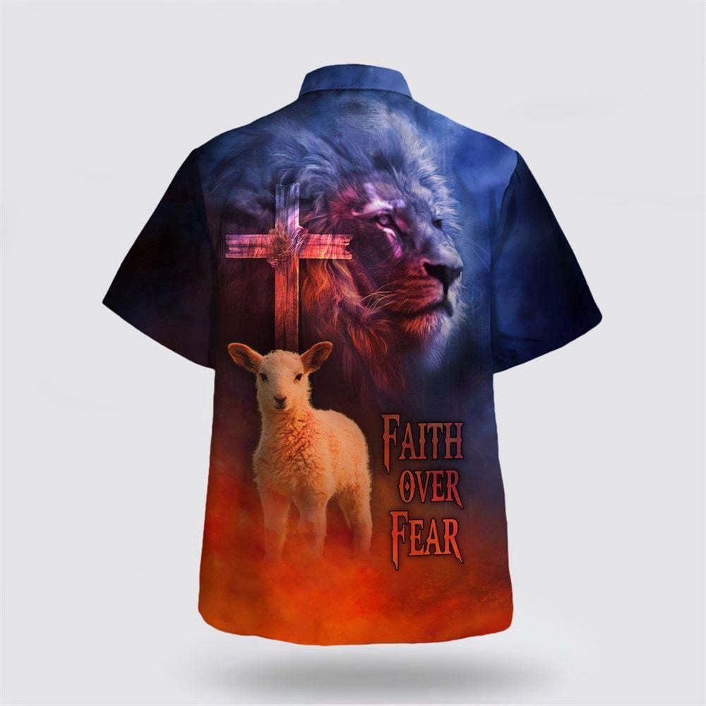 Christian Hawaiian Shirt, Faith Over Fear Sheep Hawaiian Shirt, Christian Aloha Shirt
