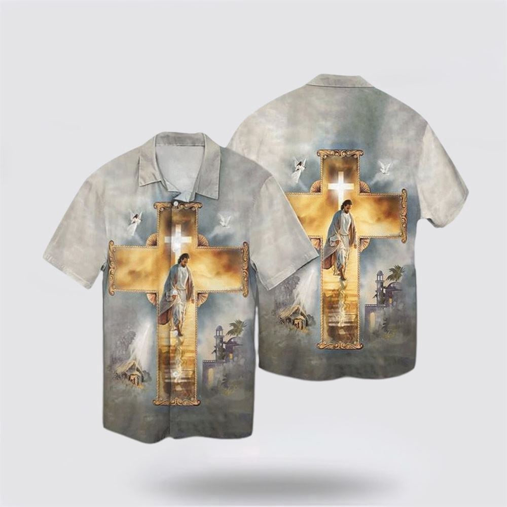Christian Hawaiian Shirt, Gate Way To Heaven Jesus And Cross Hawaiian Shirt, Christian Aloha Shirt