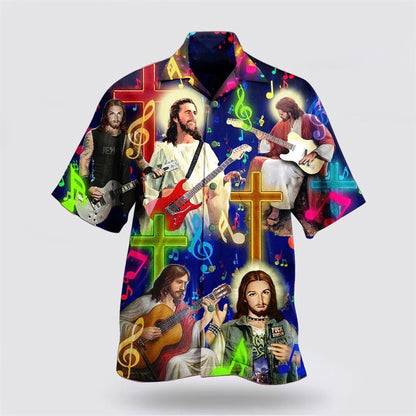 Christian Hawaiian Shirt, Guitar Jesus Love Guitar Hawaiian Shirt, Christian Aloha Shirt